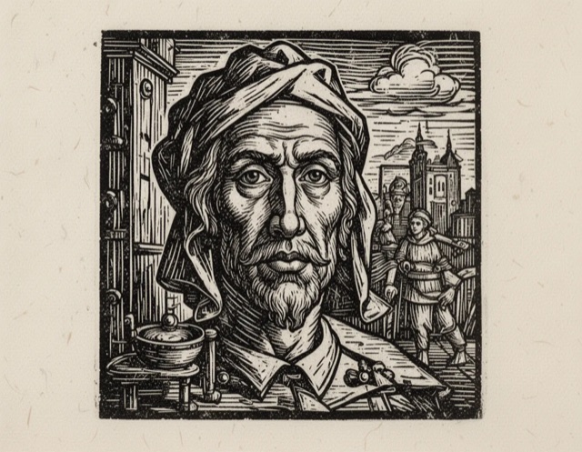 woodcut engraving portrait