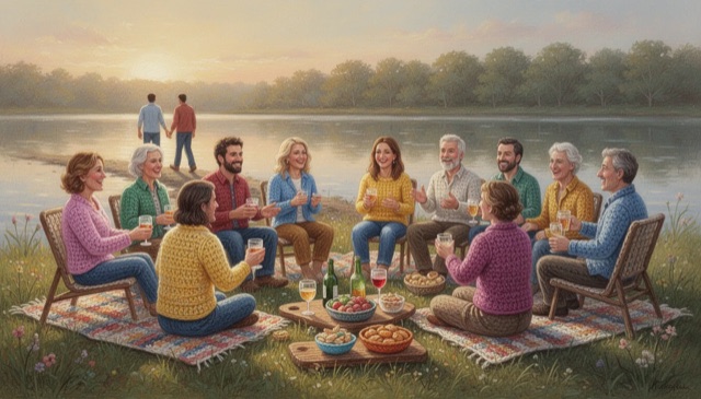 lakeside gathering painting